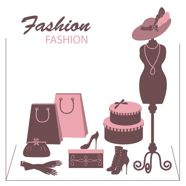 Storefront mode winkel met vrouwen accessoire. — Stockvector