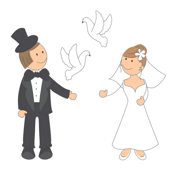 Wedding couple on white background . — Stock Vector