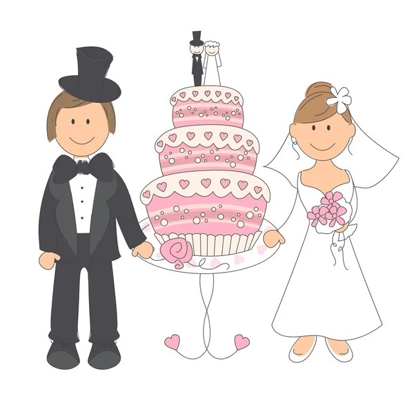 Couple de mariage et gâteau de mariage — Image vectorielle