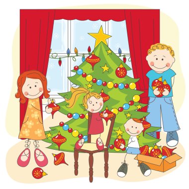 mutlu bir aile bir Noel ağacı Giydir