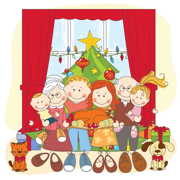 Noel. birlikte mutlu aile — Stok Vektör