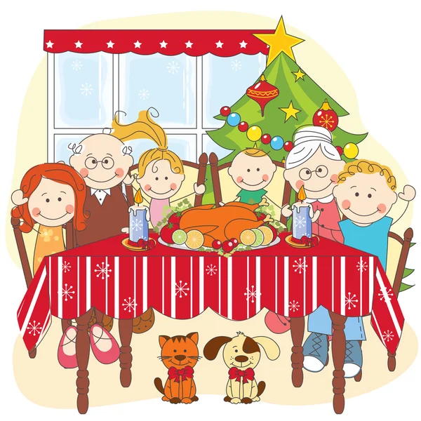 Cena de Navidad.Gran familia feliz juntos . — Archivo Imágenes Vectoriales