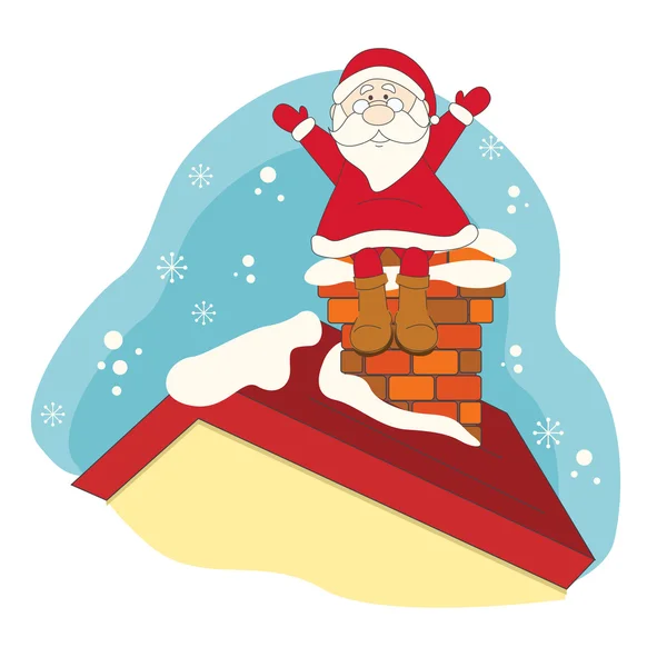 Santa sentado en la casa del techo . — Vector de stock