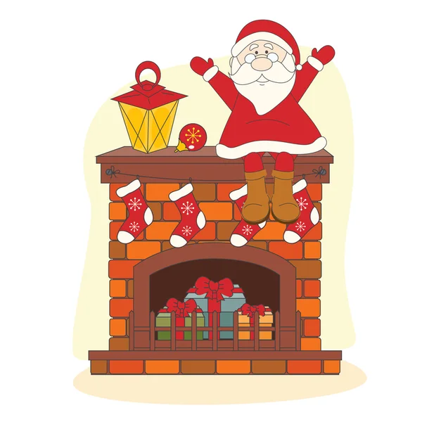 Santa sitting on chimney. — Stock Vector