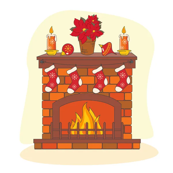 Christmas decoration fireplace. — Stock Vector