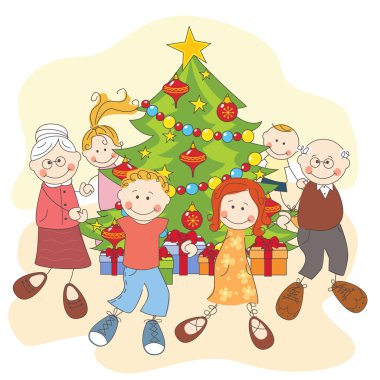 Noel. mutlu bir aile birlikte dans.