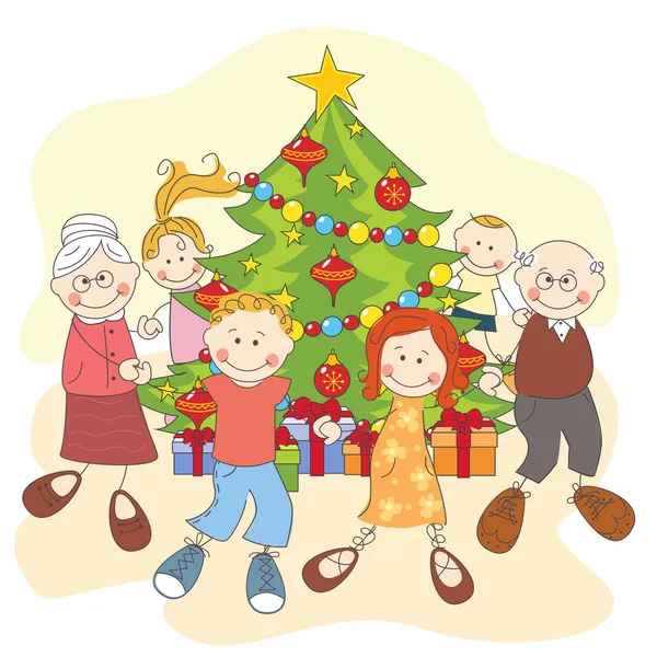 Christmas. Happy family dancing together. — Stock Vector