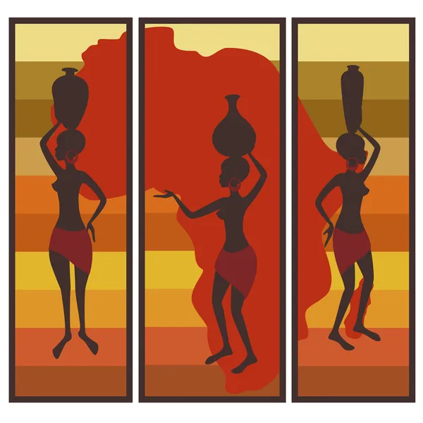 Triptyque de la femme afro-américaine — Image vectorielle