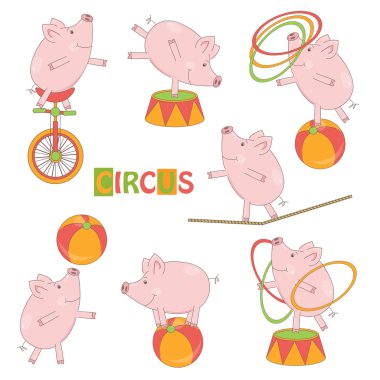 Set of cute circus little pig clipart