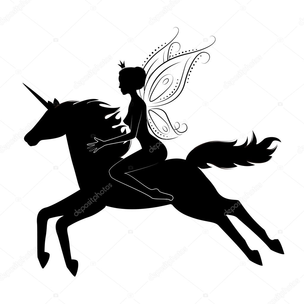 Beautiful fairy riding on magical unicorn