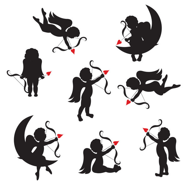 Set of cute cupid on white background