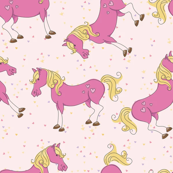 Padrão com cavalo rosa cômico . —  Vetores de Stock