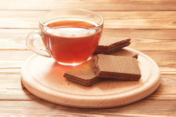 Hot Tea Chocolate Brown Waffles — Stock Photo, Image