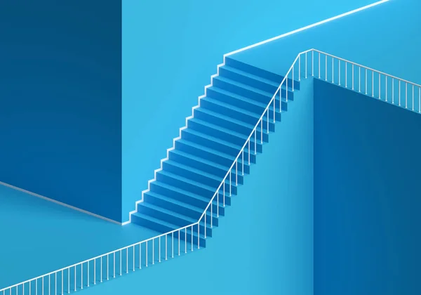 建築概念抽象階段着陸レベル 手すり付きはしご 3Dレンダリング — ストック写真