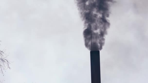 La fumée monte d'une cheminée d'usine de métal — Video