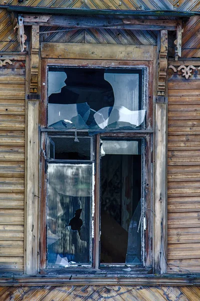 Rotura Vidrio Peligro Gran Ventana Con Destrucción Vidrio Azul — Foto de Stock