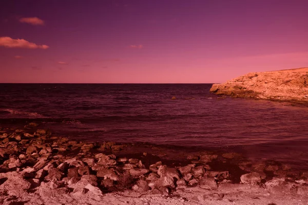 Mística Playa Con Rocas Magia Belleza Del Mar Arte Surrealista — Foto de Stock