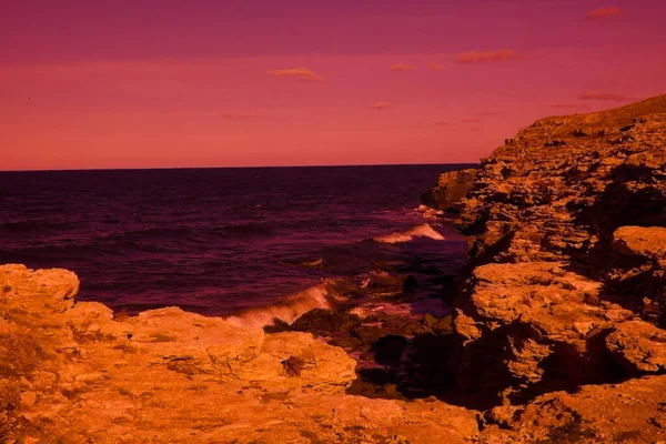Mística Playa Con Rocas Magia Belleza Del Mar Arte Surrealista — Foto de Stock