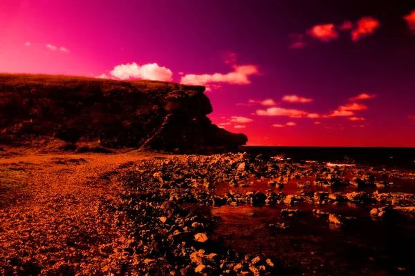 Beira Mar Mística Com Pedras Magia Beleza Mar Arte Surrealista — Fotografia de Stock