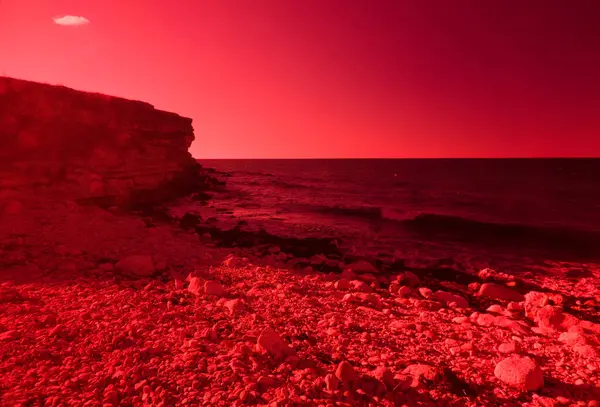 Μυστική Παραλία Βράχια Μαγεία Και Ομορφιά Της Θάλασσας Υπερρεαλιστική Τέχνη — Φωτογραφία Αρχείου
