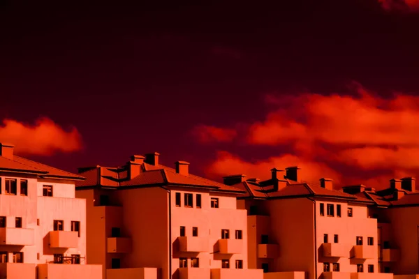 Архітектурна Модель Житловий Квартал Триповерхових Будинків Сонячне Освітлення — стокове фото