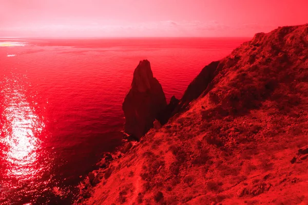 Maldito Dedo Piedra Dedo Roca Vertical Costera Fantasía Tonos Rojos — Foto de Stock