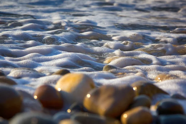 Beach Multi Colored Pebbles Splash Salty Waves Black Sea Caucasus — Stock Photo, Image