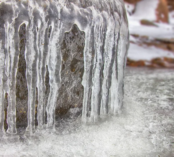 Littoral Gelé Hiver Tout Était Couvert Fond Glace — Photo