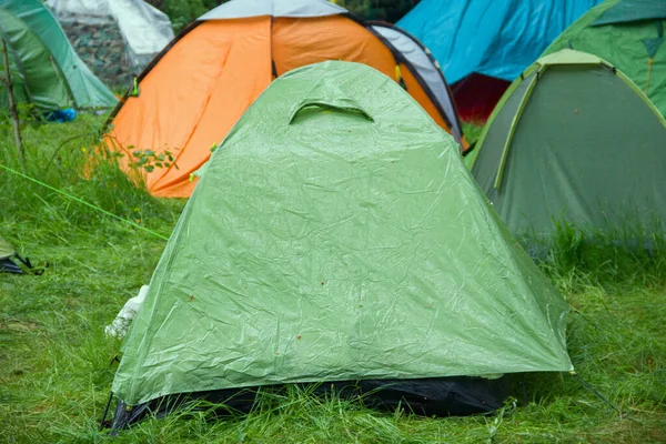 Tältläger Skogen Efter Regn — Stockfoto