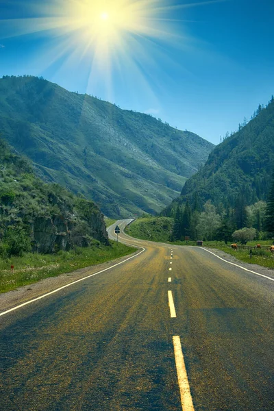 Belle Route Montagne Été Avec Ciel Dégagé Ensoleillé — Photo