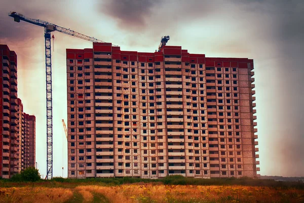 Домашнє Будівництво Нові Сценічні Поверхи Багатоповерхова Будівля Полі — стокове фото