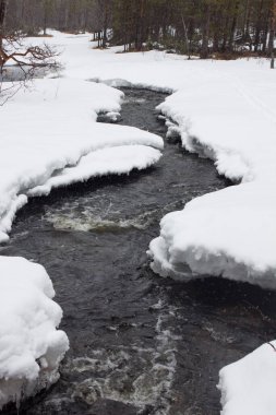 Kış tehlikeli hızlı dağ nehri