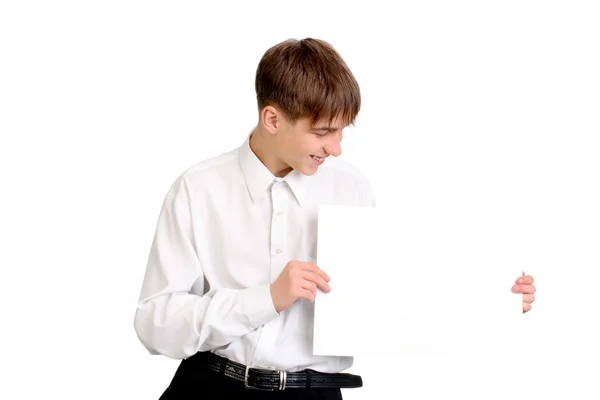 Teenager with blank paper — Stock Photo, Image