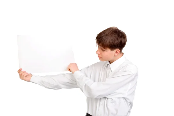 Teenager with blank paper — Stock Photo, Image