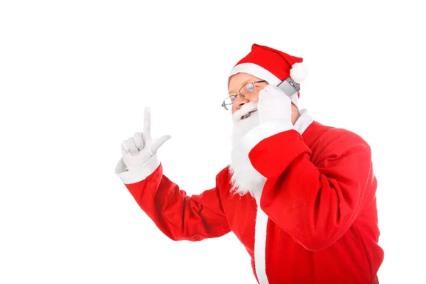Święty Mikołaj z telefonem komórkowym — Zdjęcie stockowe