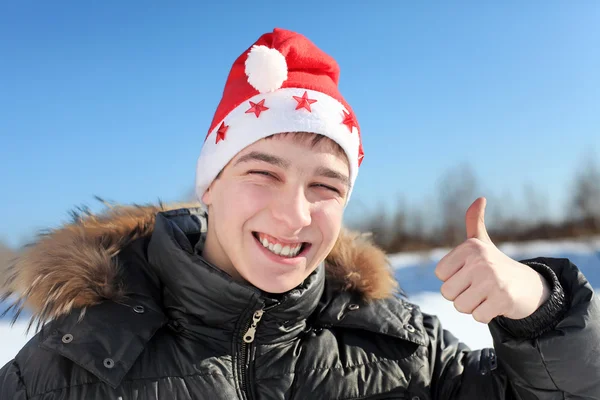 Joven en Santa Sombrero — Foto de Stock