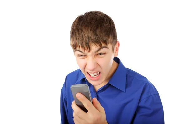 Adolescente irritado com telefone — Fotografia de Stock