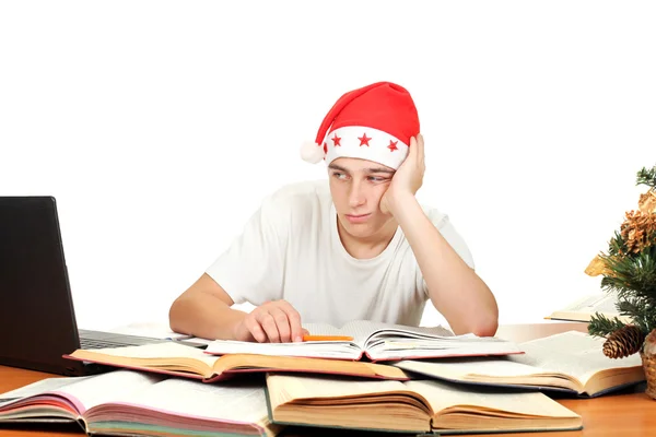 Trauriger Student in Santa — Stockfoto