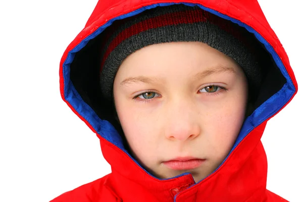 Triste dreng om vinteren - Stock-foto