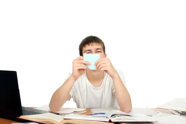 Estudante com papel pequeno — Fotografia de Stock