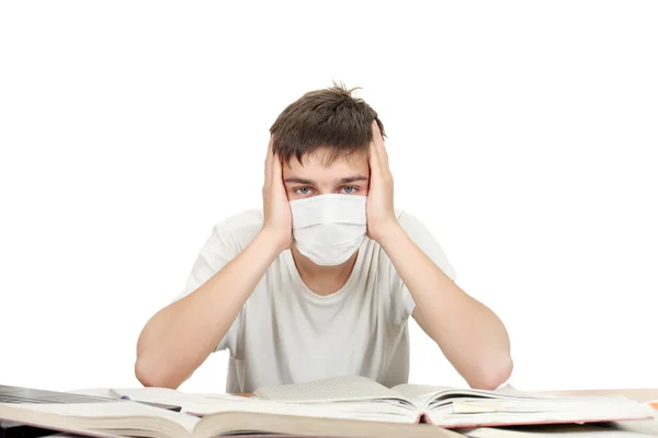 Estudante em máscara de gripe — Fotografia de Stock