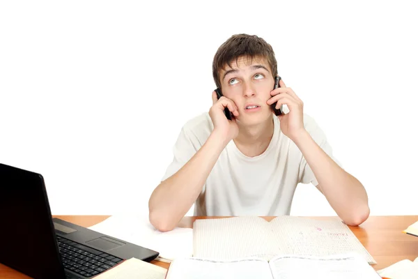 Estudante com dois telefones — Fotografia de Stock