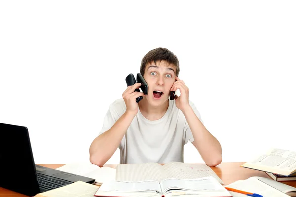 Estudante com muitos telefones — Fotografia de Stock