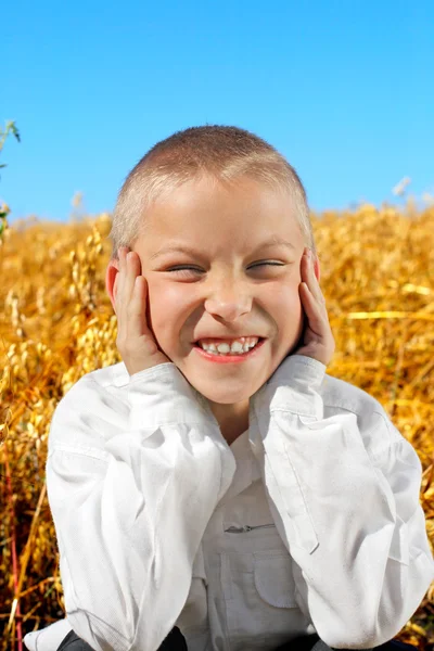 Divertente ragazzo in il campo — Foto Stock