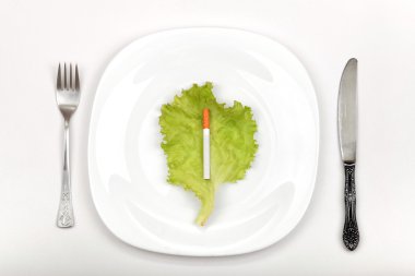 yemek tabağı üzerinde Sigara
