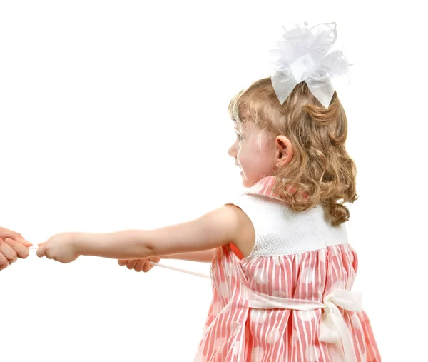 Little Girl Pull a Cane — Stock Photo, Image