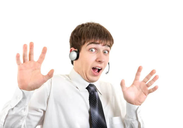 Shocked Young Man with Headset — Stock Photo, Image