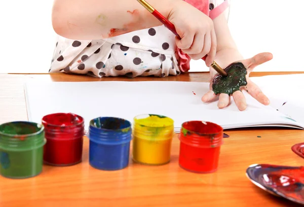 Little Girl Drawing On Her Hand — Stock Photo, Image