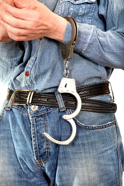 Unlocked Handcuffs on a Hand — Stock Photo, Image