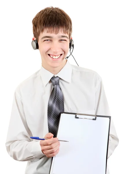 Adolescente feliz com área de transferência — Fotografia de Stock